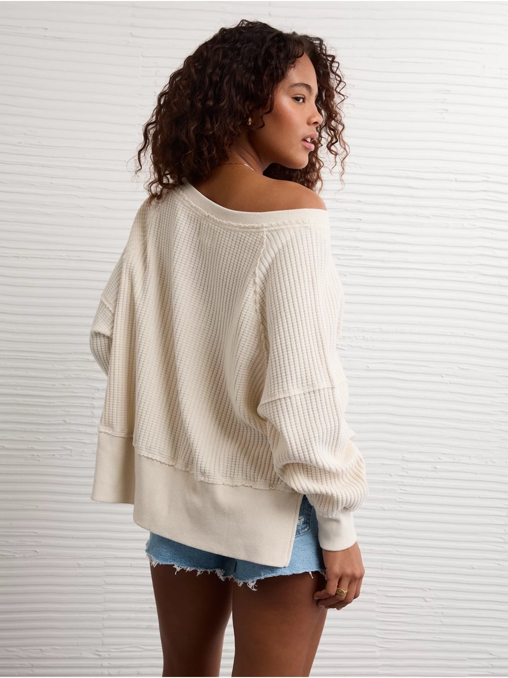 Cream Waffle-Knit Women’s Sweater - Picture 2 of 8